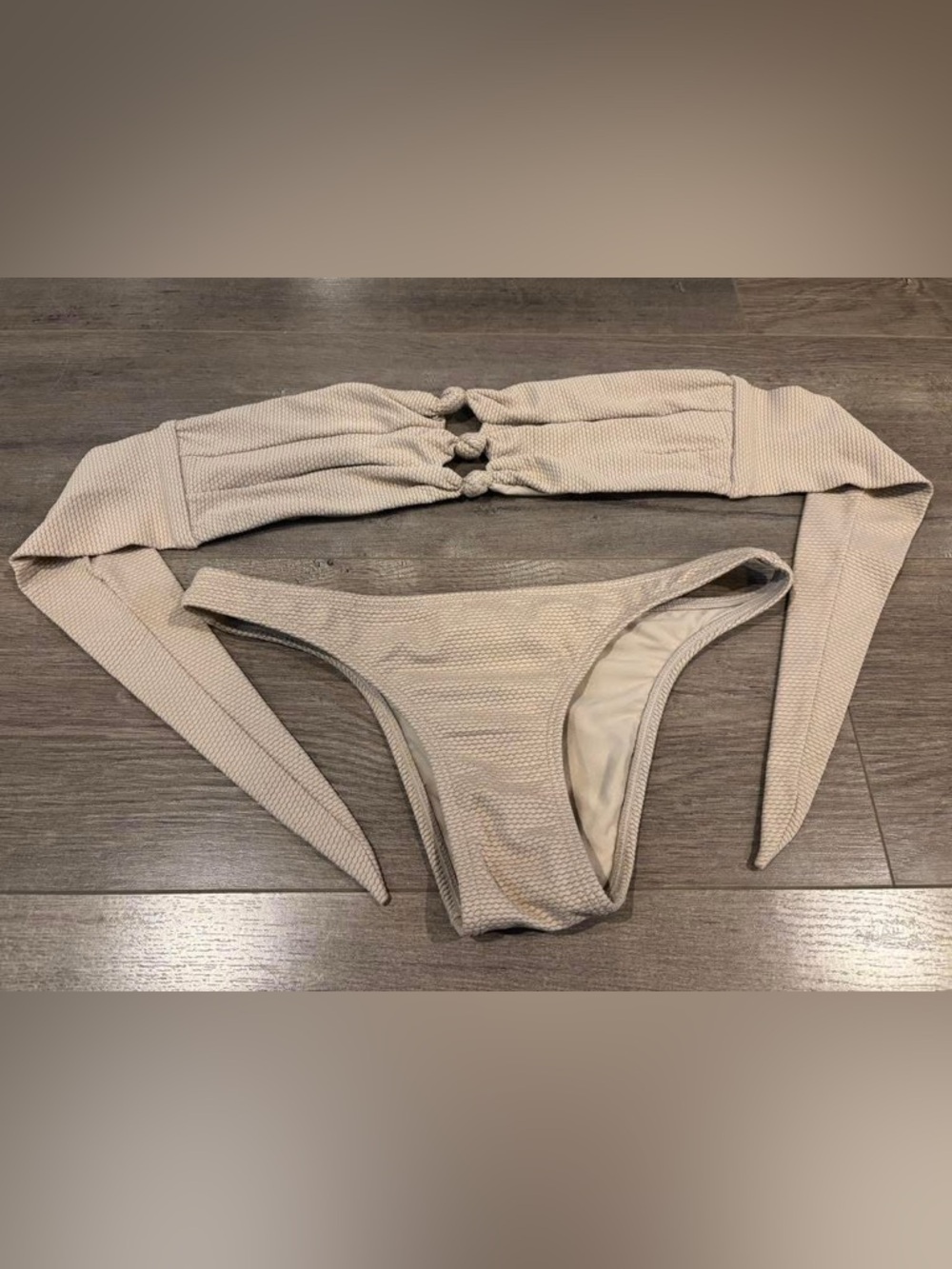 Pilyq Beige Textured Bikini Set - Neutral Cream Tone